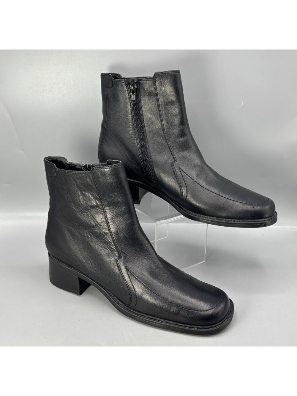 Aerosoles Chicadelic Boots Womens 10 Black Leather Side Zip Round Toe Hiking